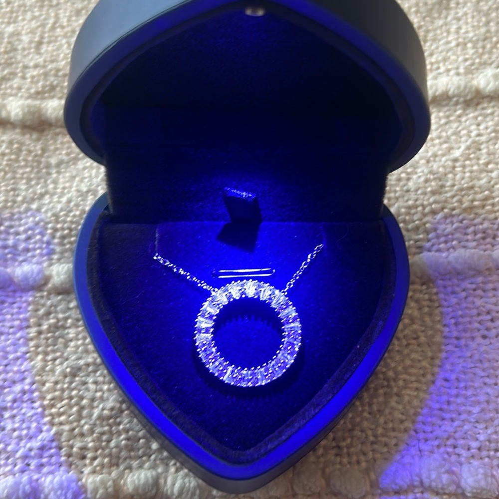 CZ Halo Silver Necklace new in light up heart gift box